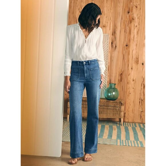 Womens Wide Leg Jeans High Waist Straight Leg Denim Pants with Pockets - Picture 4 of 5